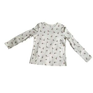 Croft & Barrow White Red Cardinal Bird Long Sleeve Classic Tee Top Size Small